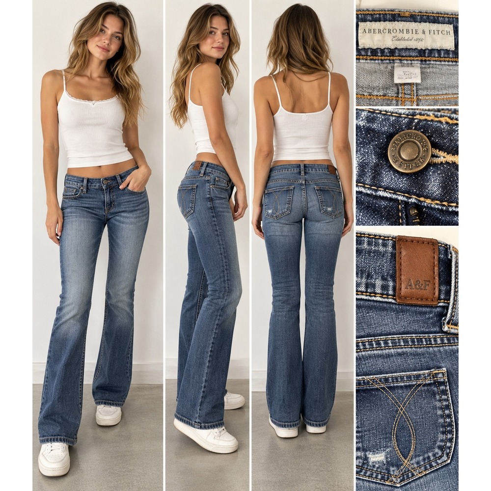 Abercrombie & Fitch Women's Jeans Size 10 Short Blue Low Rise Bootcut Y2K